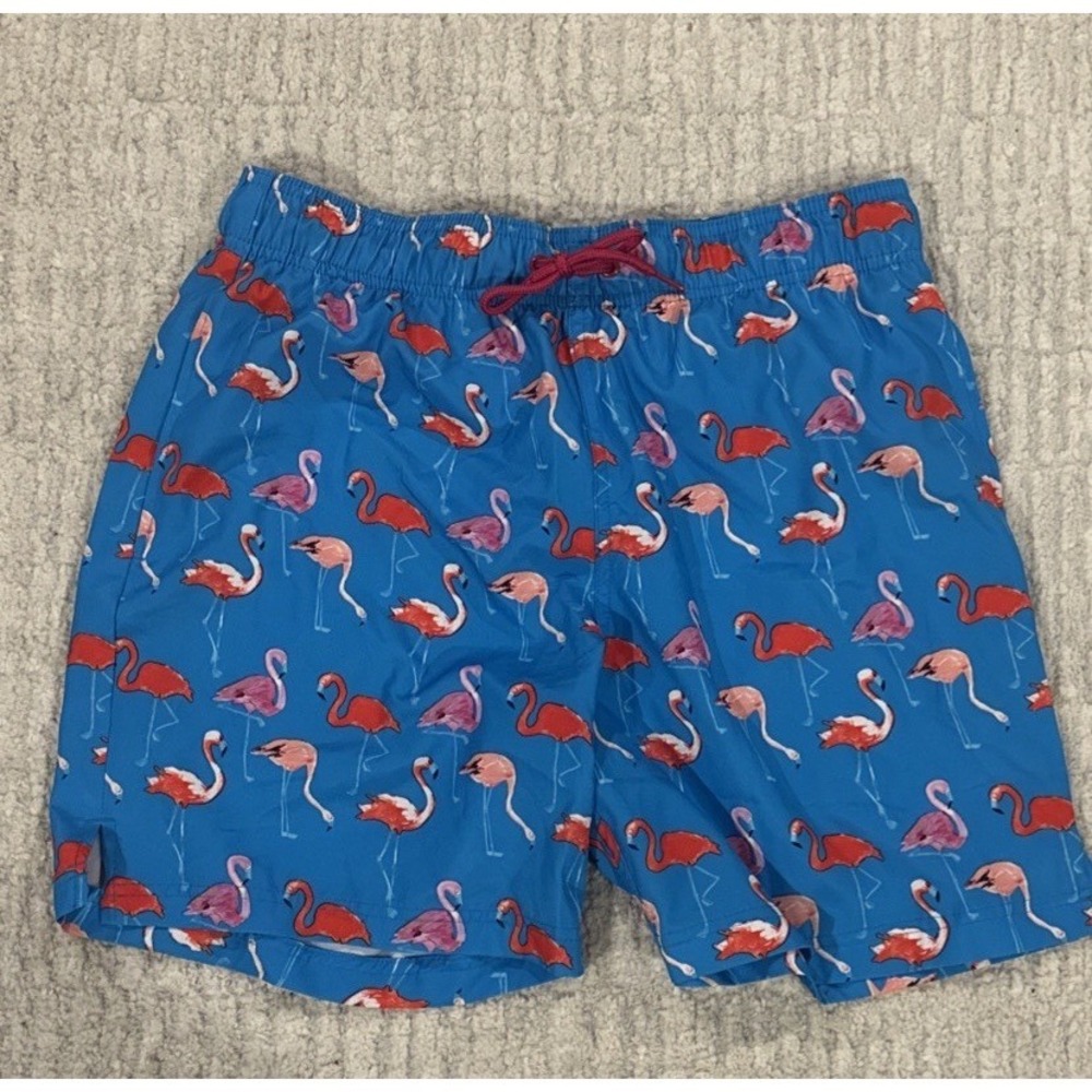 Men's Shorts Swim Trunks M 32-34 Pink Blue Flamingo Print Mesh Lined Tropical